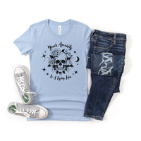 Load image into Gallery viewer, &#39;Your Anxiety is a Lying Hoe&#39; Fitted Tee - Funny Anxiety Tshirt , Snarky Mental Health Skull Tee
