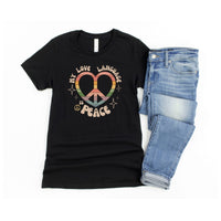 Load image into Gallery viewer, My Love Language is Peace Retro Heart Peace Sign T-Shirt for Women | Bella + Canvas 6004
