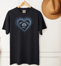 Load image into Gallery viewer, Happy Joyous Free Unisex T-Shirt – Blue Rainbow Sobriety Comfort Colors Tee
