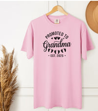 Load image into Gallery viewer, Promoted to Grandma of Triplets 2025 Tee – Pregnancy Reveal Comfort Colors T-Shirt
