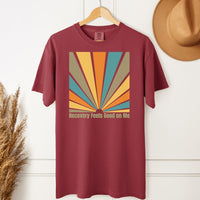 Load image into Gallery viewer, Recovery Feels Good Unisex Tee - Sobriety Gift Retro Sunset T-Shirt - Sober Recovery Apparel
