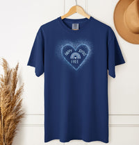 Load image into Gallery viewer, Happy Joyous Free Unisex T-Shirt – Blue Rainbow Sobriety Comfort Colors Tee
