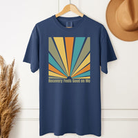 Load image into Gallery viewer, Recovery Feels Good Unisex Tee - Sobriety Gift Retro Sunset T-Shirt - Sober Recovery Apparel
