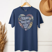 Load image into Gallery viewer, Today Is A Good Day Positive Vibe Tee – Unisex Comfort Colors T-Shirt with Bohemian Feathers &amp; Crystals Design
