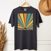 Load image into Gallery viewer, Recovery Feels Good Unisex Tee - Sobriety Gift Retro Sunset T-Shirt - Sober Recovery Apparel
