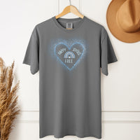 Load image into Gallery viewer, Happy Joyous Free Unisex T-Shirt – Blue Rainbow Sobriety Comfort Colors Tee
