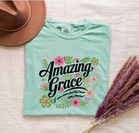 Load image into Gallery viewer, Amazing Grace Floral Tee for Women – Spiritual Based Comfort Colors T-Shirt