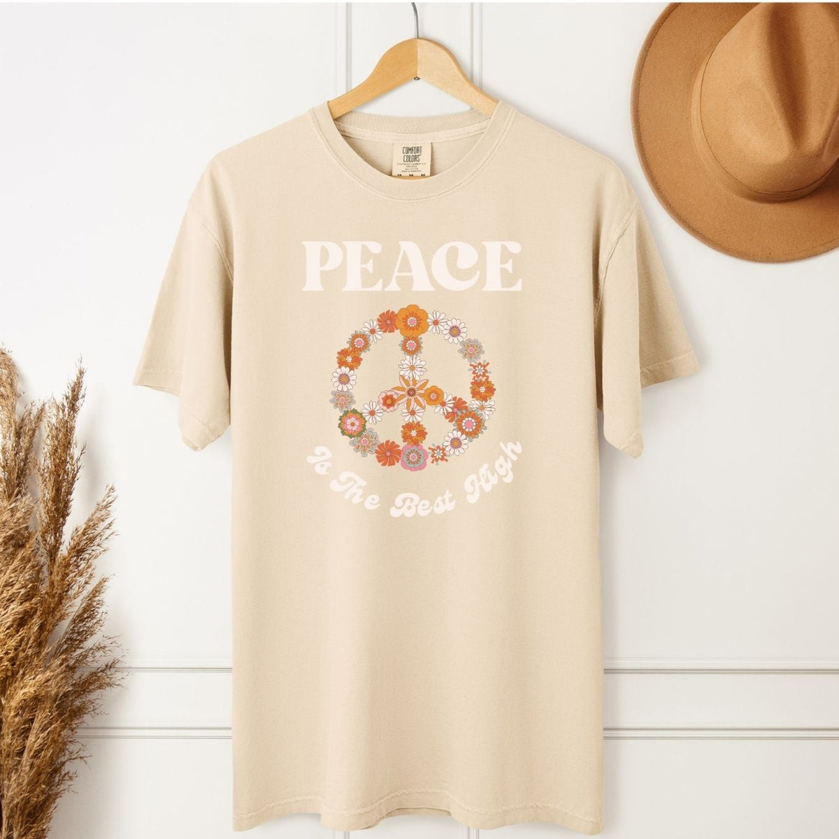 Peace Is The Best High Tee - Retro Floral Peace Sign T-Shirt – Unisex Comfort Colors Tee
