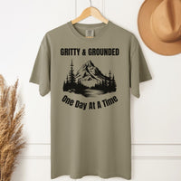 Load image into Gallery viewer, Gritty &amp; Grounded Sobriety Tee - Nature-Inspired One Day At A Time Gift for Men and Women in Recovery
