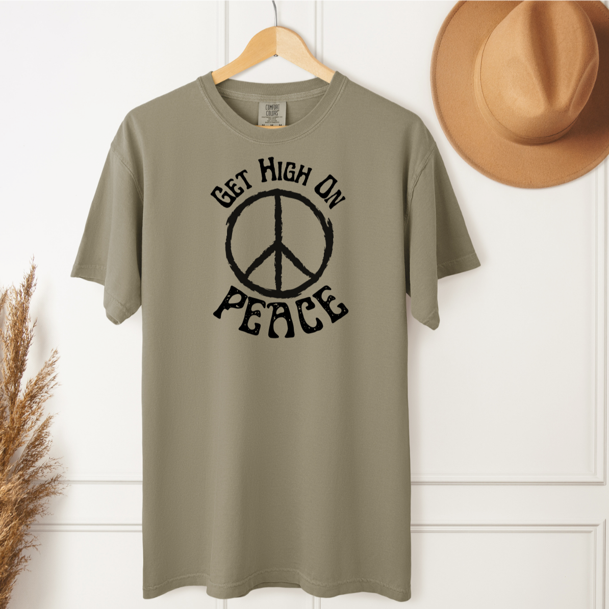 Get High On Peace T-Shirt, Hippie Peace Sign Comfort Colors Tee, Peace Shirt, Festival Shirt, Retro Peace Sign Lover Tee, Unisex Recovery TShirt