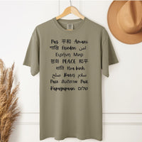 Load image into Gallery viewer, Multilingual PEACE T-Shirt, Peace Unisex Comfort Colors®, Spread Peace A Message of Humanity
