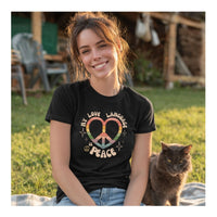 Load image into Gallery viewer, My Love Language is Peace Retro Heart Peace Sign T-Shirt for Women | Bella + Canvas 6004
