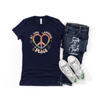Load image into Gallery viewer, My Love Language is Peace Retro Heart Peace Sign T-Shirt for Women | Bella + Canvas 6004
