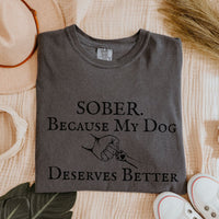 Load image into Gallery viewer, Sober Because My Dog Deserves Better Tee – Sobriety Shirt for Dog Lovers in Recovery
