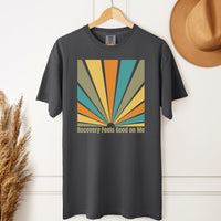 Load image into Gallery viewer, Recovery Feels Good Unisex Tee - Sobriety Gift Retro Sunset T-Shirt - Sober Recovery Apparel
