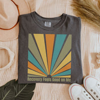 Load image into Gallery viewer, Recovery Feels Good Unisex Tee - Sobriety Gift Retro Sunset T-Shirt - Sober Recovery Apparel

