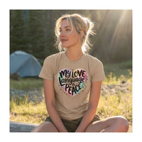 Load image into Gallery viewer, My Love Language Is Peace T-Shirt – Premium Unisex Crewneck with Watercolor Heart Design
