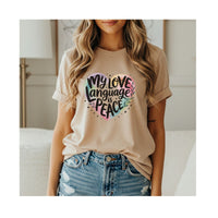 Load image into Gallery viewer, My Love Language Is Peace T-Shirt – Premium Unisex Crewneck with Watercolor Heart Design
