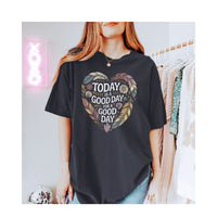 Load image into Gallery viewer, Today Is A Good Day Positive Vibe Tee – Unisex Comfort Colors T-Shirt with Bohemian Feathers &amp; Crystals Design
