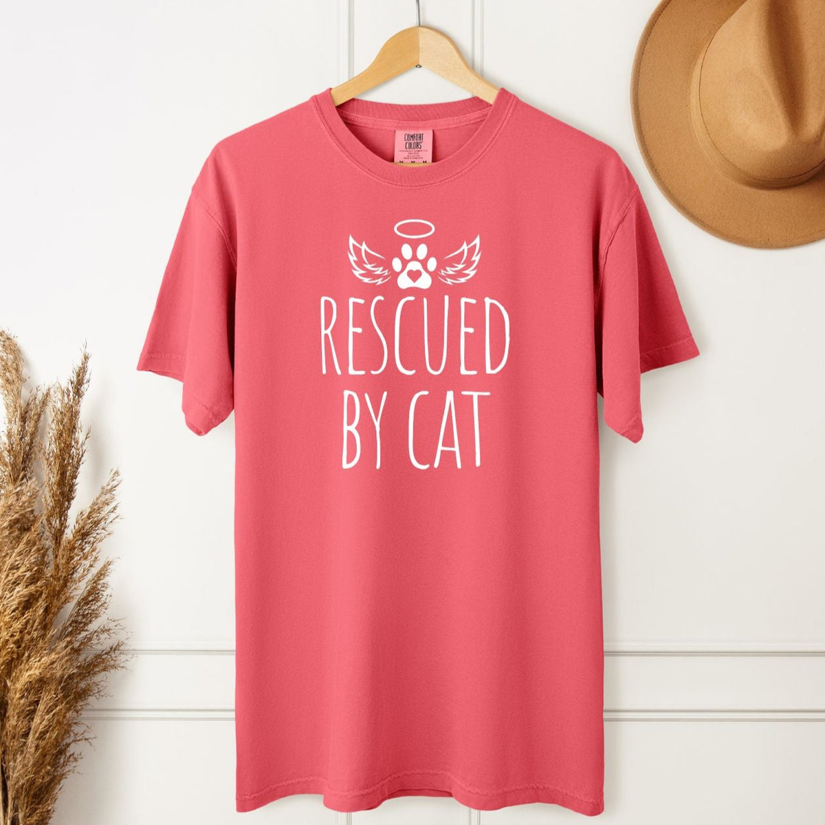 Rescued by Cat T-Shirt – Wellness Tee for Cat Lovers -  Support Cat Mom/Dad Comfort Colors Tee