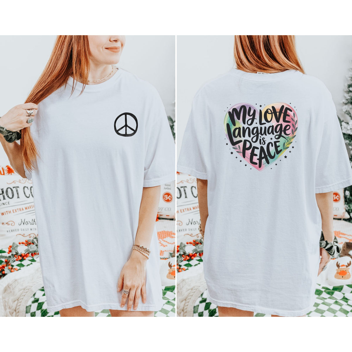Vintage Heart Love Language T-Shirt – My Love Language Is Peace Tee with Dual Design