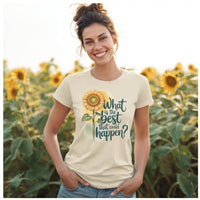 Load image into Gallery viewer, Positive Vibes Sunflower Tee - What&#39;s the Best That Could Happen? Women&#39;s Premium Crewneck T-Shirt
