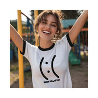 Load image into Gallery viewer, Happy Sad Face Unisex Ringer T-Shirt – Which Will It Be? Mental Health Support Tee
